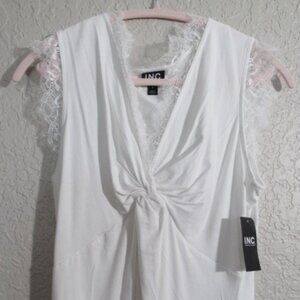INC Glam Knits Washed White Lace Inset Top – Size M – NWT